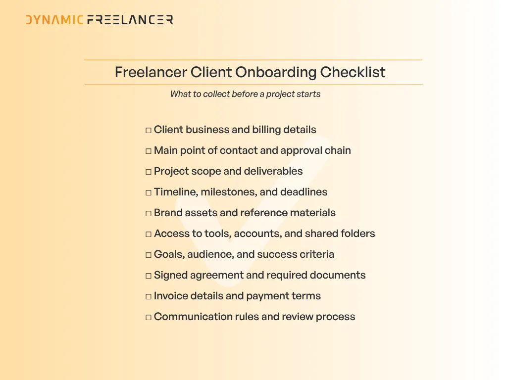 What do freelancers need from clients when onboarding 